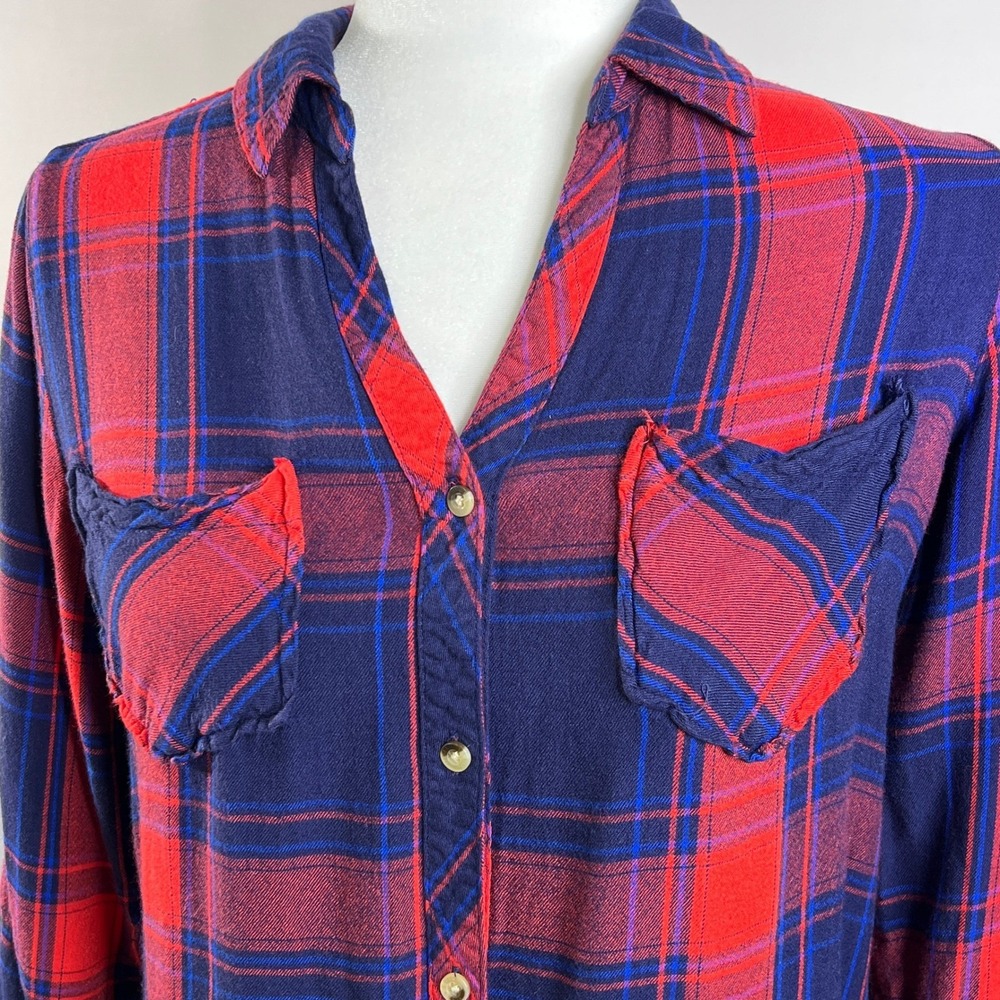Tinsel Womens Plaid Flannel Shirt Small Red Blue Long Sleeve Button Down Lounge‎